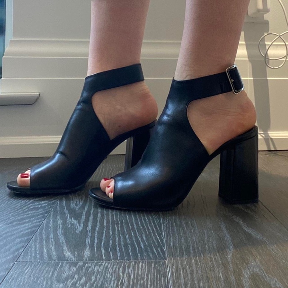 Prada Leather Peep-Toe Sandals
